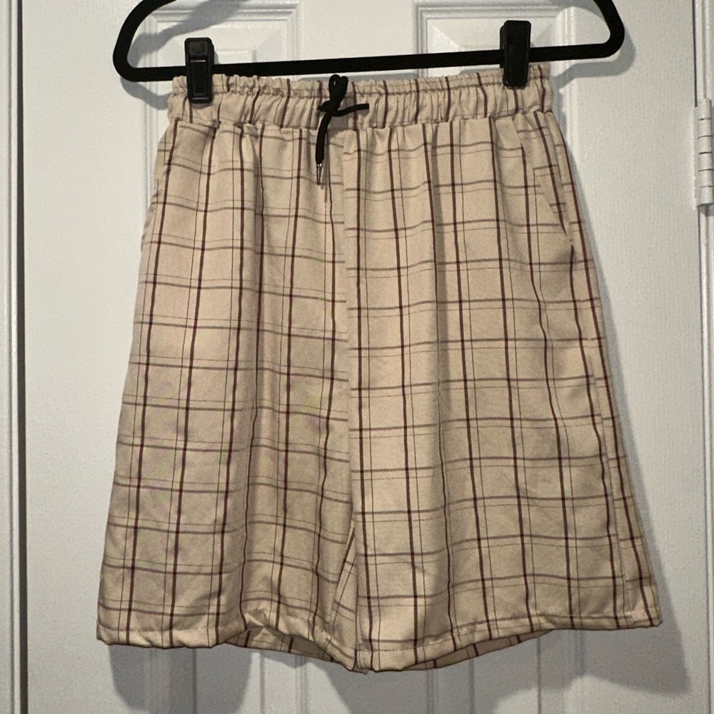 Plaid Mens Shorts in Cream and Brown